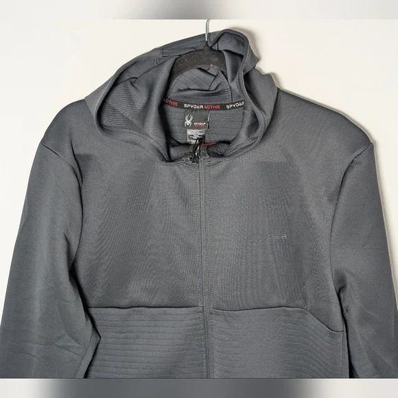 Spyder New Men's Full Zip Hoodie Sweater Gray Size M Pockets Stretchy Activewear - Picture 4 of 12